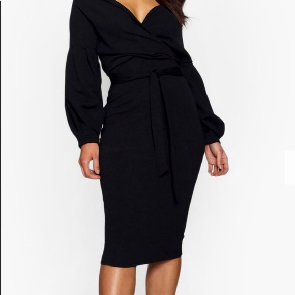NWT. Black Off shoulder Wrap Dress - Picture 1 of 6